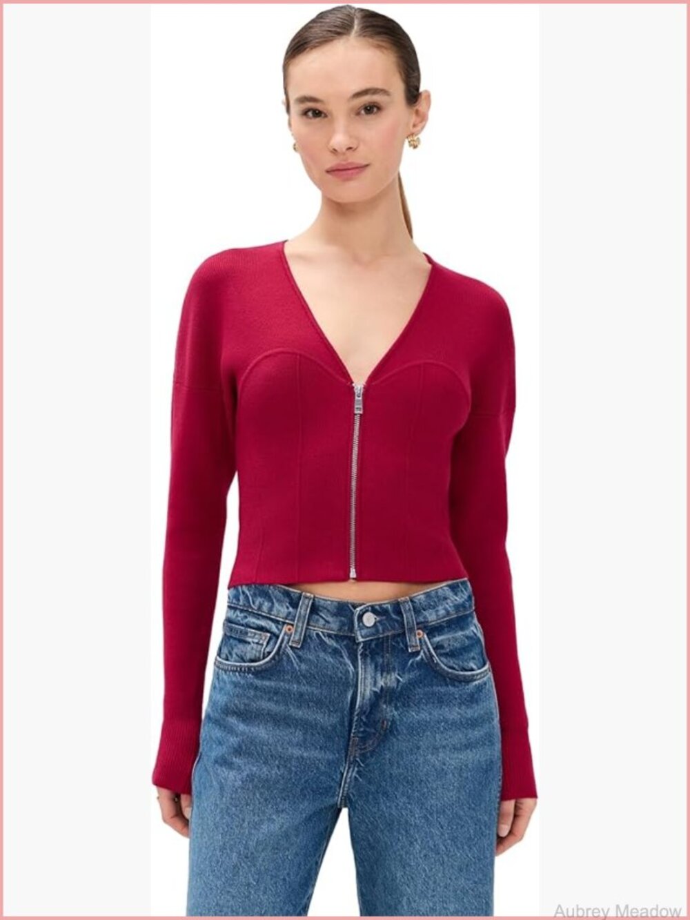 Bustier Knit Sweater V-Neck Long Sleeve Slim Fit Bodycon